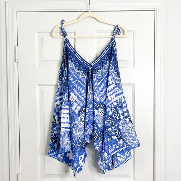 Sakkas Nasreen Sleeveless Printed V-Neck Trapeze Tank Adjustable Straps - Blue - Picture 4 of 8